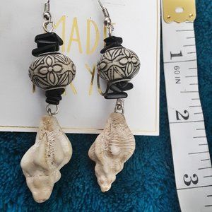 White Seashell with White Bead Earrings